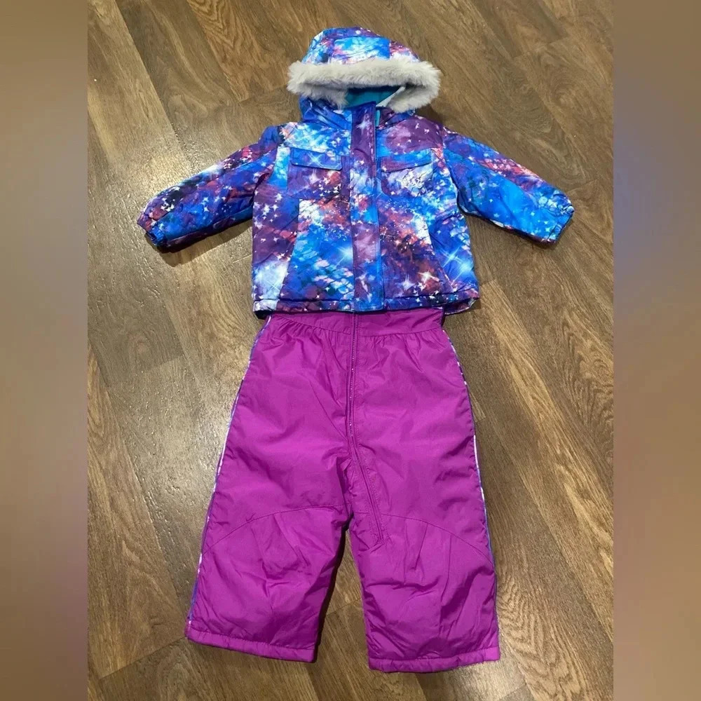 ZeroXposur Girl’s 18 Months Galaxy Winter Puffer Jacket Matching Snow Bib Set